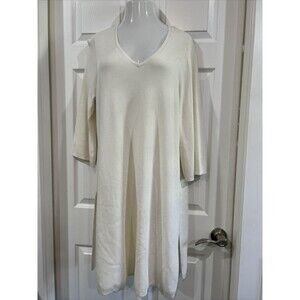 Chico’s Travelers 3 Long Duster Top Tunic V Neck Fine Knit Ivory XL